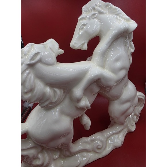 Vintage 1983/85 White Ceramic Horses Statue Signed 12.5" Equestrian Decor Rare - Picture 12 of 16